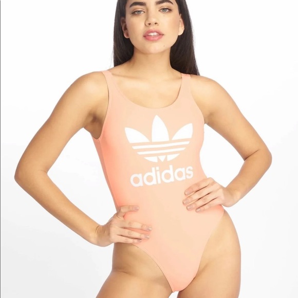 Adidas Trefoil Peach Pink High Cut Leotard/Swimsuit